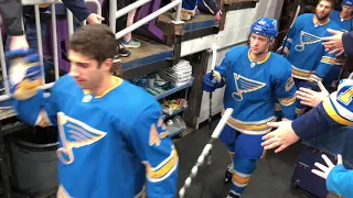 St. Louis Blues Warming Up At Enterprise Center In St. Louis, Missouri