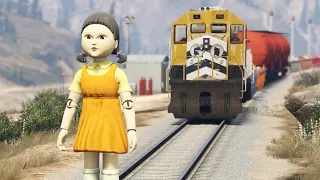 GTA 5 - Squid Game Doll Vs Train(Epic Fight!)