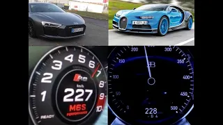 1,000hp Audi R8 V10 Twin Turbo vs Bugatti Chiron 0-300km/h