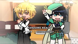 FANDOMS REACT TO.. || Introduction | Part 1/6 - CSM, Genshin, JJK, FNaF, MHA | Gacha Club