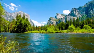 4k Merced River from Waterfall in USA Valley. Relaxing River White Noise/ Sleep/ Study/ Meditation.