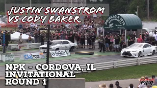 Street Outlaws 2021 No Prep Kings - Cordova, IL: Invitational Rd 1, Justin Swanstrom vs Cody Baker