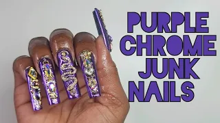 Purple Chrome Junk Nails | Working on Myself | Gel Tips