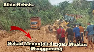 BIKIN HEBOH !! DRIVER FUSOHD NEKAD MENANJAK DENGAN MUATAN MENGGUNUNG DAN NYARIS TERGELINCIR