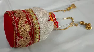 पोटली बैग बनाने का बहुत ही आसान तरीका/Potli bag in easy way/Potli bag/Batua/Bag/Shaadi special-7 of7