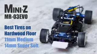 Mini-Z MR-03 with Extra Wide Tires on Hardwood Floor at Home