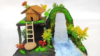 Hot glue gun Waterfall, house building  showpiece for home decoration. Gk craft