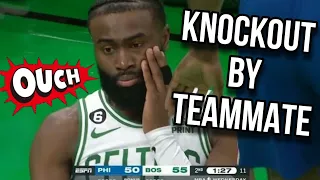 Jayson Tatum almost knockouts Jaylen Brown | PHI vs BOS | Feb 8, 2023