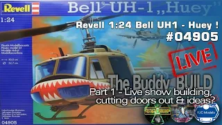 Revell 1/24 Bell UH-1 "Huey" gunship - Live P1- building, cutting doors and ideas.