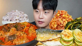 [와차밥] 순대전골 고등어구이 열무김치 애호박전 콩나물무침 요리 먹방 Korean Home Meal ASMR MUKBANG REAL SOUND EATING SHOW