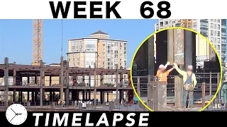 One-week construction time-lapse w/over 44 closeups: Ⓗ Week 68: Ironworkers; cranes; welders; more