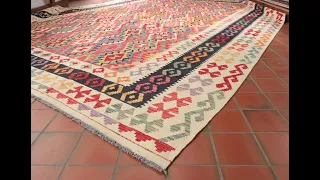 Geometric handmade oversize Afghan Kilim with a kaleidoscope of colour 309410