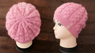 Шапка узором из вытянутых петель спицами 🔮 New Hat pattern