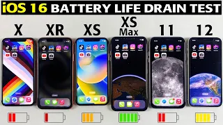 iOS 16 Battery Life DRAIN Test 🔋- iPhone X vs XR vs XS vs XS Max vs 11 vs 12 iOS 16 Battery Test🪫