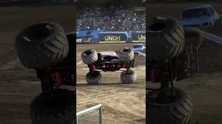 Monster truck performs breakdancing stunt