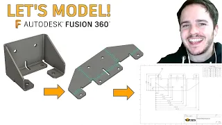 Let's Model! Sheet Metal Bracket | Autodesk Fusion 360 | Model & Drawing | Tutorial (Intermediate)