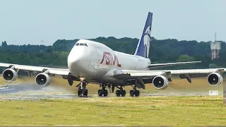 BOEING 747 MAX TAKEOFF WEIGHT Departure with SMOKING ENGINES + 4 B747 LANDINGS and DEPARTURES (4K)