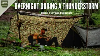 Thunderstorm and heavy rain at night  ~ Solo Bushcraft ~ French Army tent ~ Knots ~ carving fork