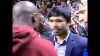 WoW! Floyd Mayweather & Manny Pacquiao talking at center court at the HEAT game! @ukrainea