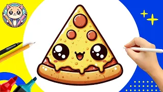 Cómo Dibujar una Pizza Kawaii 🍕 Dibuja y colorea Pizza Kawaii