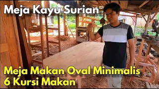 Meja Makan 6 Kursi Minimalis dari Kayu | Ukuran Meja Makan Oval 6 Kursi #anakperabot #07