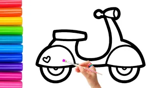 How to draw cute and easy Scooter | Easy Drawing, Painting and Coloring for Kids & Toddlers