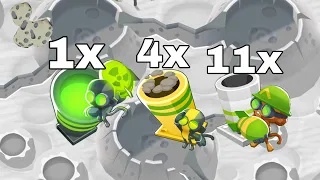 Btd6 the biggest one vs. 4 big ones vs. 11 shell shocks