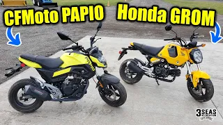 Honda Grom VS CFMoto Papio Mini Motorcycle Shoot Out! - NOT Off-Road Worthy!