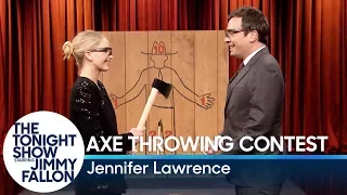 Jennifer Lawrence Challenges Jimmy to an Axe Throwing Contest