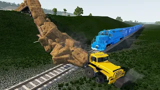 Long Giant Truck Accidents on Railway and Train is Coming #11 | BeamNG Drive