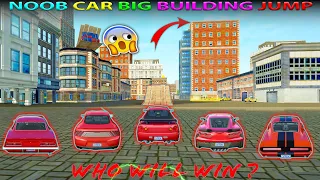 Five Red Noob Car Biggest Building Jumping Challenge - Extreme Car Driving Simulator 2023