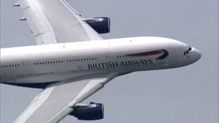 British Airways' first A380 takes to the skies above Le Bourget Airport