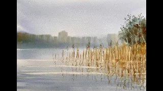 Paint Lois' Simple MISTY LAKE Loose WATERCOLOR Landscape Painting, 6 COLORS, Watercolour Tutorial