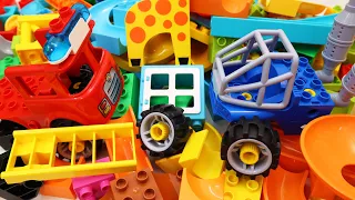 Satisfying Building Blocks Marble Run Race ASMR Fire Truck & Construction Truck