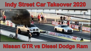 Nissan GTR vs Diesel Dodge Ram Drag Race Indy Street Car Takeover 2020