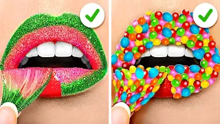 SMART IDEAS TO SNEAK MAKEUP 👄 100 Layers Challenge 💗 Viral Food Hacks by 123 GO! DESAFIO