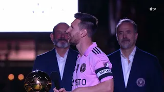 Lionel Messi presents his Ballon d’Or to Inter Miami in Noche D’Or