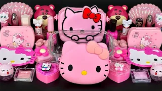 Hello KITTY SLIME | Mixing Makeup, Glitter and Beads into Clear Slime. ASMR Slime.