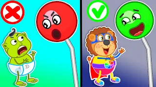 Lion Family 🍒 Talking Rainbow Sweets | Cartoon for Kids