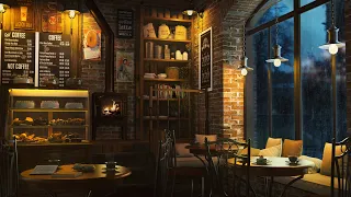 Cozy Coffee Shop Ambience with Relaxing Jazz Music, Rain Sounds and Crackling Fireplace - 8 Hours