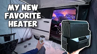 Winter Car Camping with New InstaFire Vesta Heater and Stove | Van Camping in Freezing Temperatures