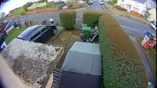 Kid crashes into garden gate on electric bike