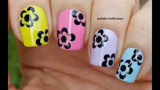 DOTTING TOOL FLOWER NAIL ART Over Multicolor Nails