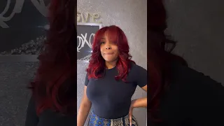 QUICKWEAVE WITH CURTAIN BANGS HAIR INSPO! #curtainbangtutorial #middlepart #quickweave #redhead