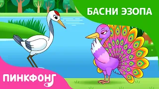 Павлин и журавль | Басни Эзопа | Пинкфонг Рассказы для детей