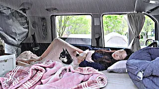 RAINY DAY☔️ CAR CAMPING WITH MY DOG🐶