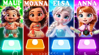 BABY Moana & Maui VS BABY Elsa & Anna - Tiles Hop! How Far I'll Go | Let It Go!