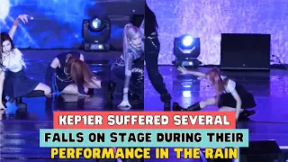 KEP1ER SUFFERED SEVERAL FALLS ON STAGE DURING THEIR PERFORMANCE IN THE RAIN