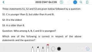 Civil Services 2020_Qn C26, S1: C is younger than D, but older than A and B.S2: D is the oldest ....