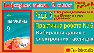 Практична робота № 6. Вибирання даних в електронних таблицях | 9 клас | Ривкінд